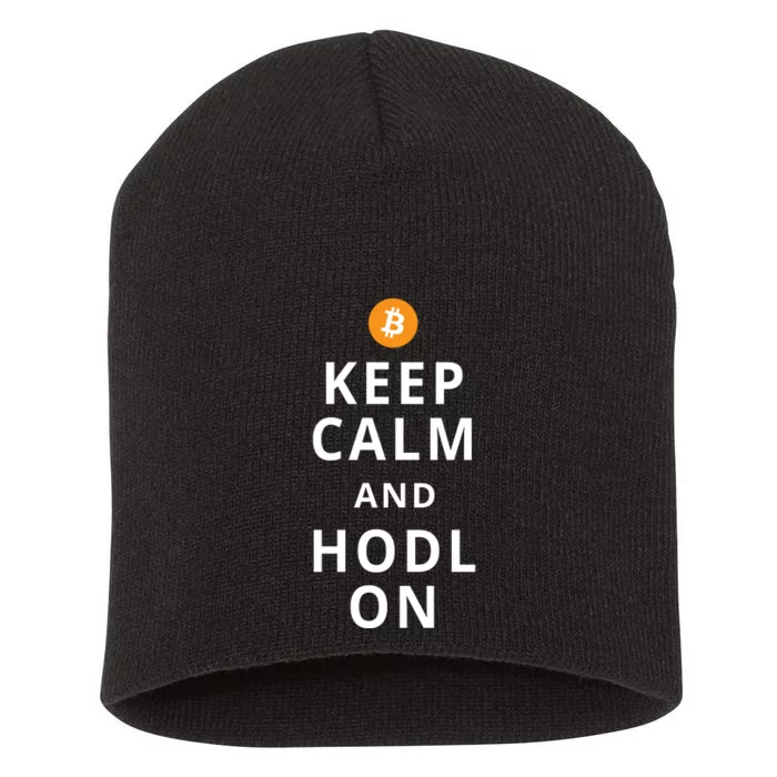 Keep Cam And Hodl On Bitcoin Short Acrylic Beanie