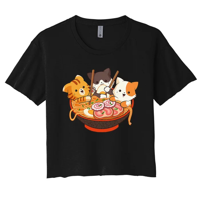 Kawaii Cute Anime Cats Otaku Japanese Ra Noodles Gift Women's Crop Top Tee