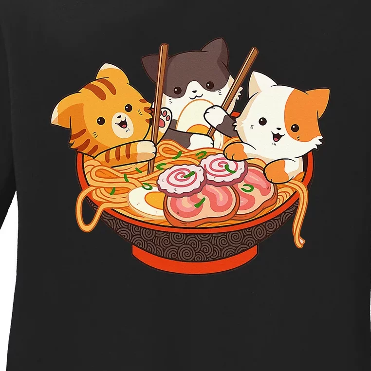 Kawaii Cute Anime Cats Otaku Japanese Ra Noodles Gift Ladies Long Sleeve Shirt