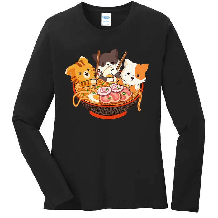 Kawaii Cute Anime Cats Otaku Japanese Ra Noodles Gift Ladies Long Sleeve Shirt