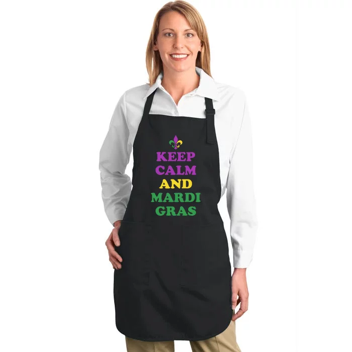 Keep Calm And Mardi Gras Festive Full-Length Apron With Pocket