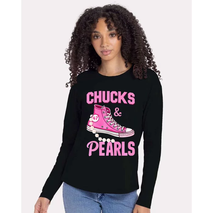 Kamala Chucks And Pearls Harris Walz 2024 Election Womens Cotton Relaxed Long Sleeve T-Shirt