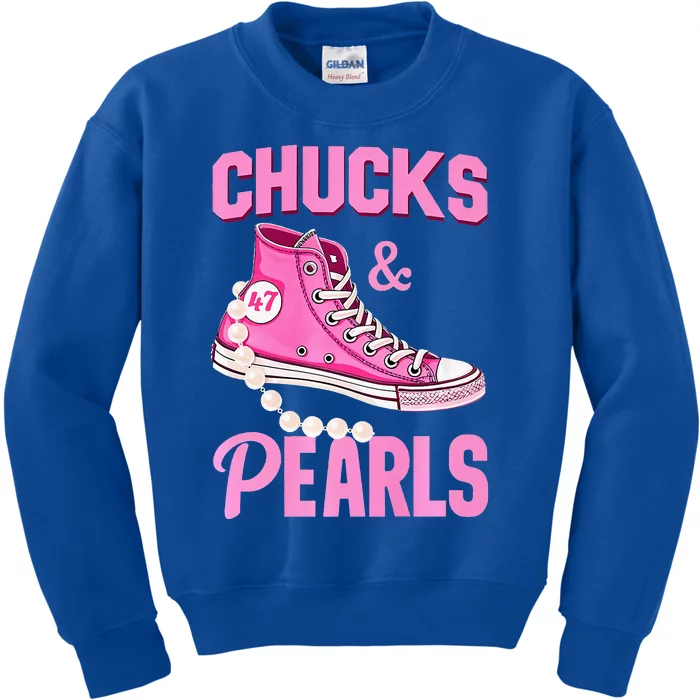 Kamala Chucks And Pearls Harris Walz 2024 Election Kids Sweatshirt