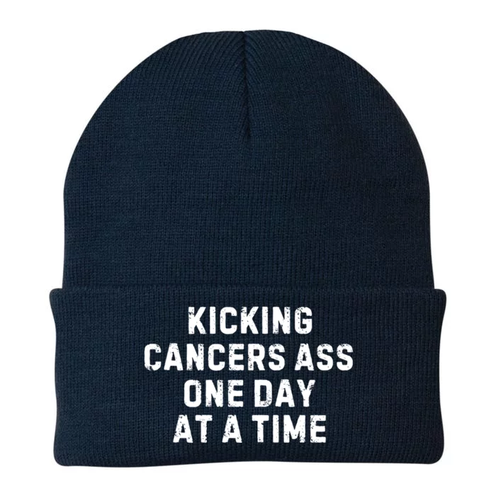 Kicking Cancers Ass One Day At A Time Colorectal Cancer Cool Gift Knit Cap Winter Beanie