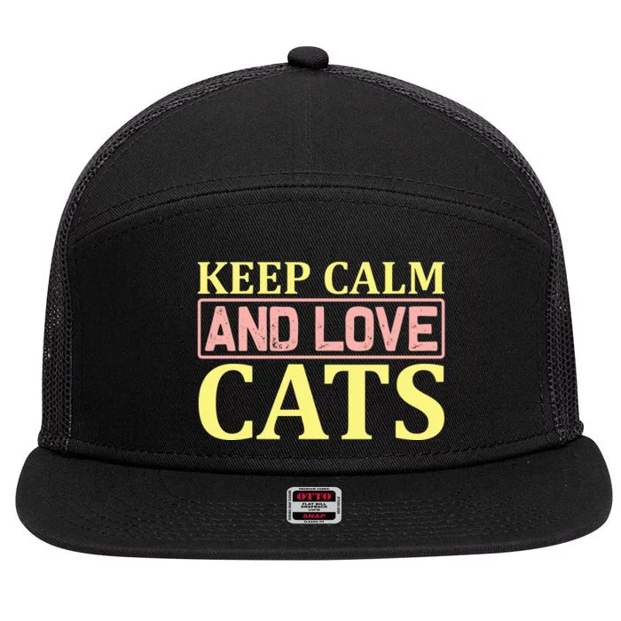 Keep Calm And Love Cats 7 Panel Mesh Trucker Snapback Hat