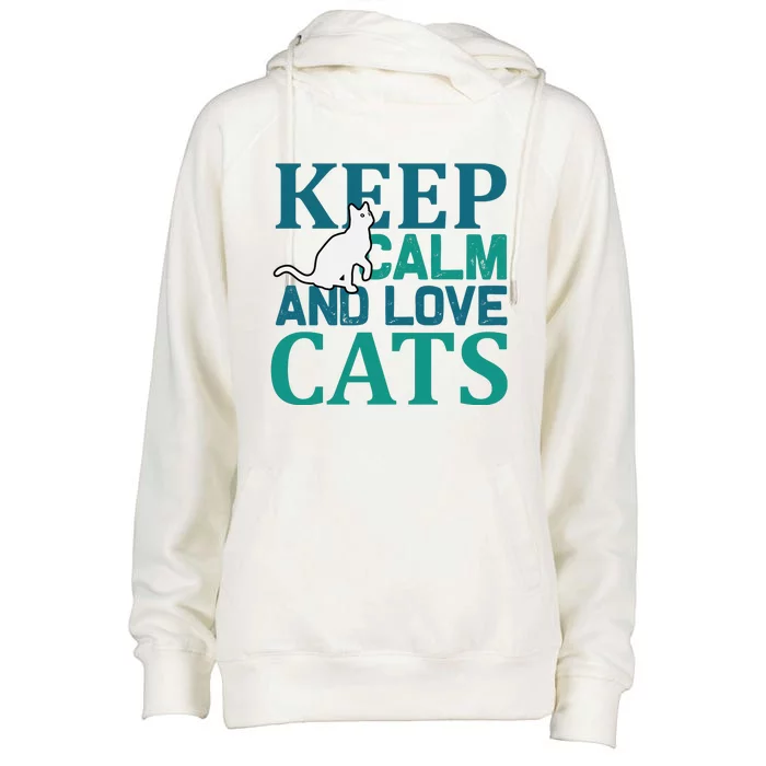 Keep Calm And Love Cats Womens Funnel Neck Pullover Hood