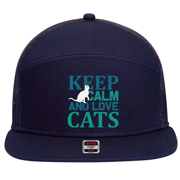 Keep Calm And Love Cats 7 Panel Mesh Trucker Snapback Hat