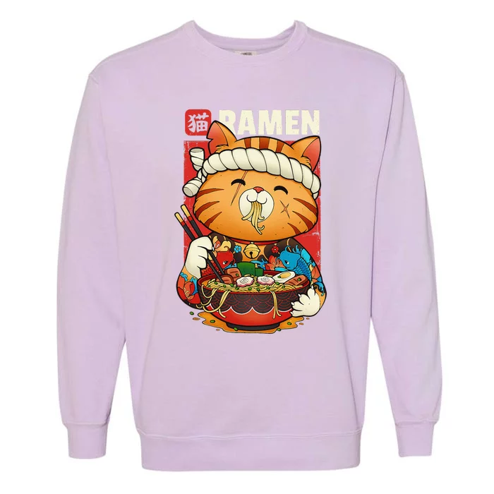 Kawaii Cute Anime Cat Otaku Japanese Ra Noodles Garment-Dyed Sweatshirt