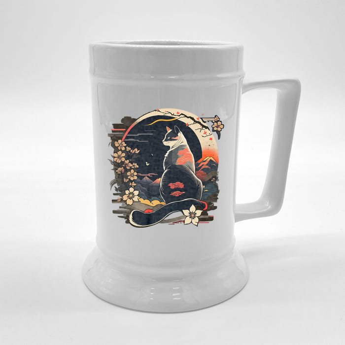 Kawaii Cat Anime Japanese Retro Funny Cat Front & Back Beer Stein