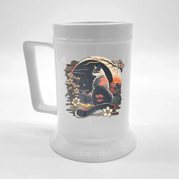 Kawaii Cat Anime Japanese Retro Funny Cat Front & Back Beer Stein