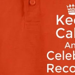 Keep calm and celebrate Recovery Sobriety Positive Support Dry Zone Grid Performance Polo