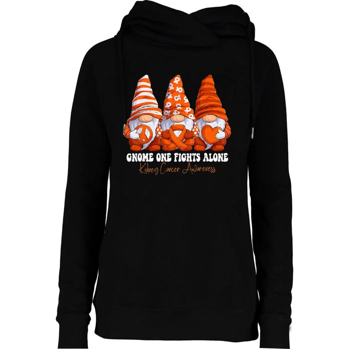 Kidney Cancer Awareness Month Orange Ribbon Gnomies Support Womens Funnel Neck Pullover Hood