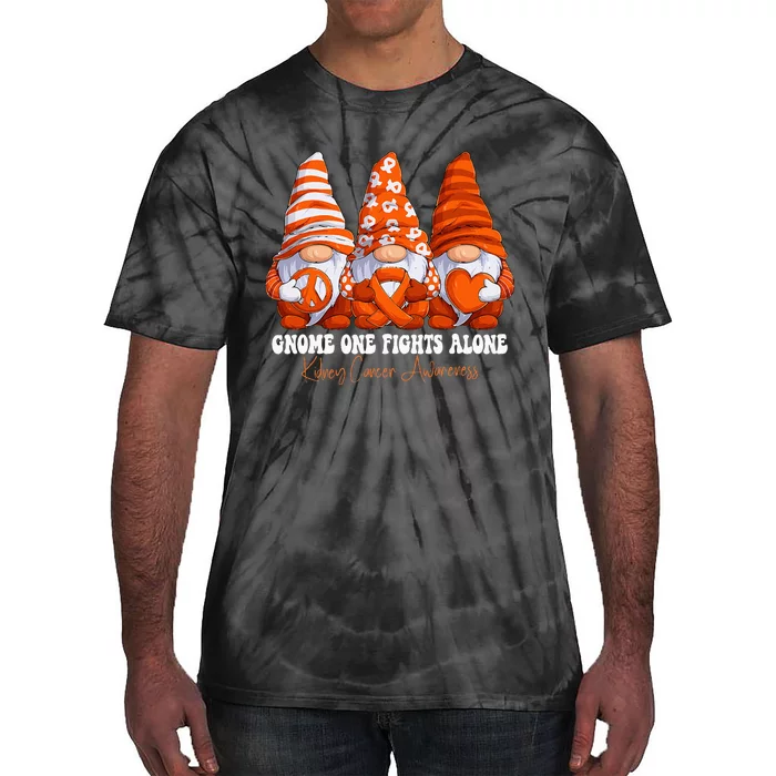 Kidney Cancer Awareness Month Orange Ribbon Gnomies Support Tie-Dye T-Shirt