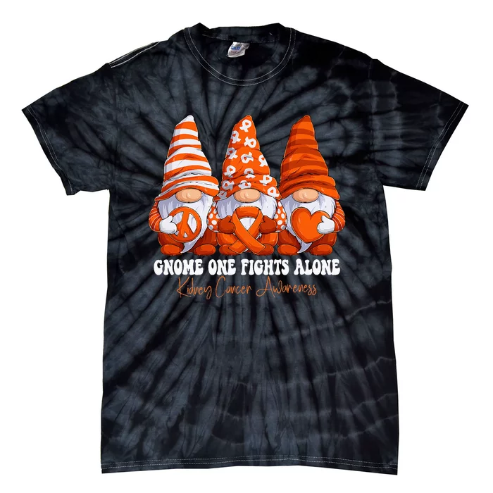 Kidney Cancer Awareness Month Orange Ribbon Gnomies Support Tie-Dye T-Shirt