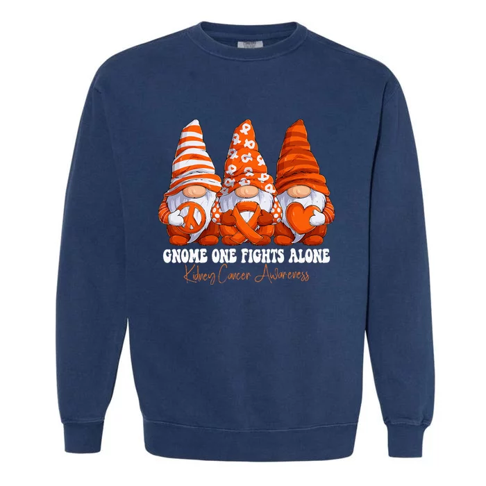 Kidney Cancer Awareness Month Orange Ribbon Gnomies Support Garment-Dyed Sweatshirt