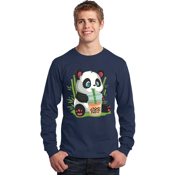 Kawaii Cute Anime Panda Otaku Japanese Bubble Boba Tea Long Sleeve Shirt