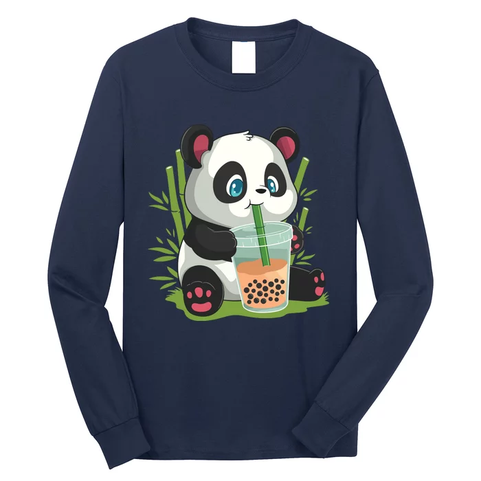 Kawaii Cute Anime Panda Otaku Japanese Bubble Boba Tea Long Sleeve Shirt