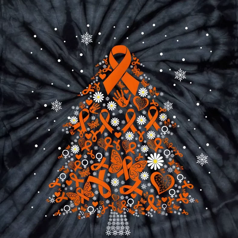 Kidney Cancer Awareness Orange Ribbon Christmas Tree Tie-Dye T-Shirt