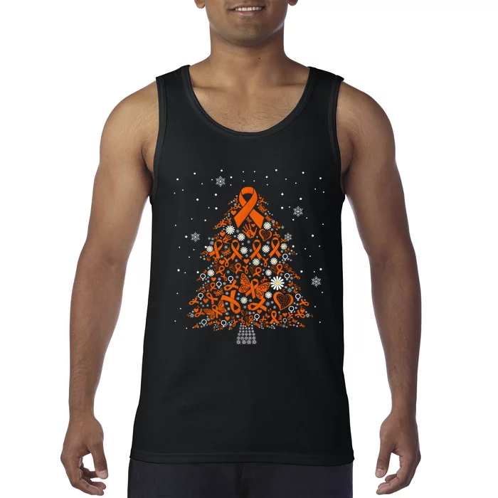 Kidney Cancer Awareness Orange Ribbon Christmas Tree Tank Top