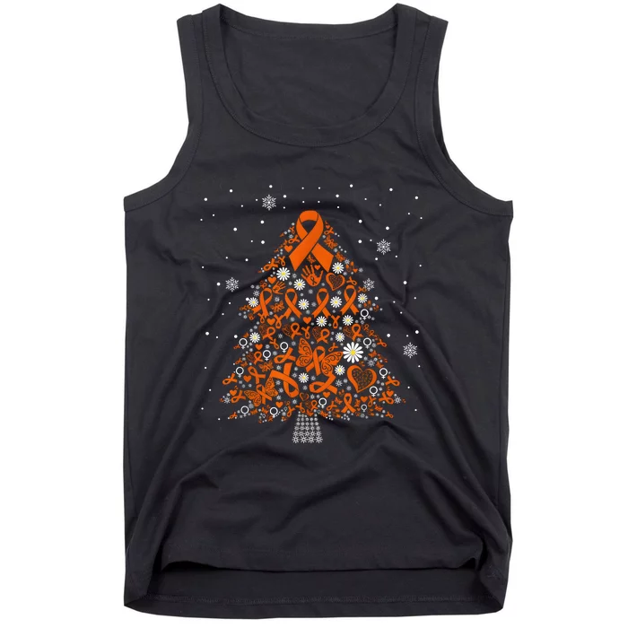 Kidney Cancer Awareness Orange Ribbon Christmas Tree Tank Top