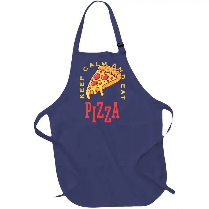 Keep Calm And Eat Pizza Funny Full-Length Apron With Pocket