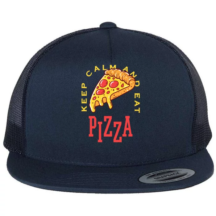 Keep Calm And Eat Pizza Funny Flat Bill Trucker Hat