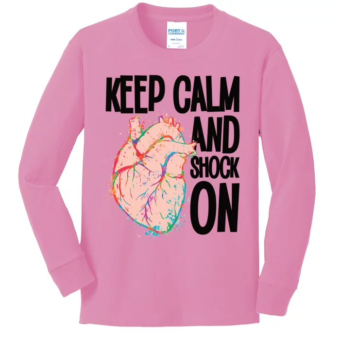 Keep Calm And Shock On Cardiac Nurse Great Gift Kids Long Sleeve Shirt