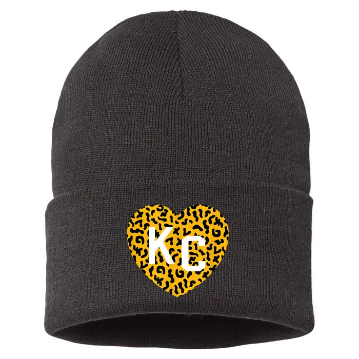 Kc Cheetah Animal Print Heart Kc Kansas City Cheetah Heart Sustainable Knit Beanie