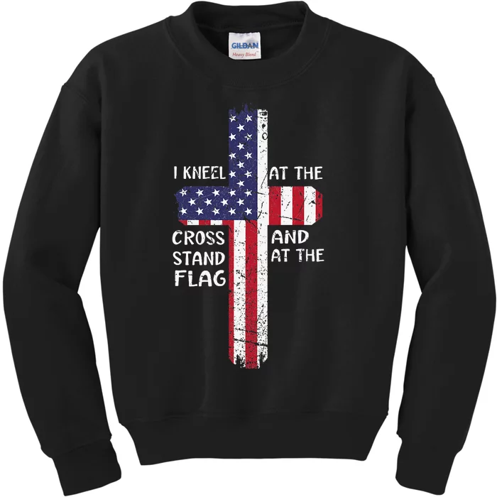 Kneel Cross At The Cross Memorial Day Never Forget Veteran Kids Sweatshirt