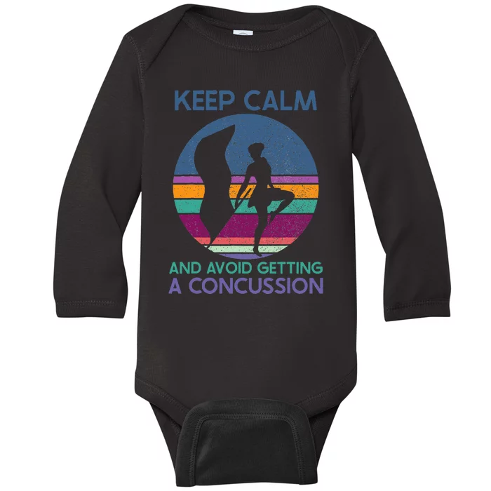 Keep Calm And Avoid Getting A Concussion Retro Color Guard Baby Long Sleeve Bodysuit