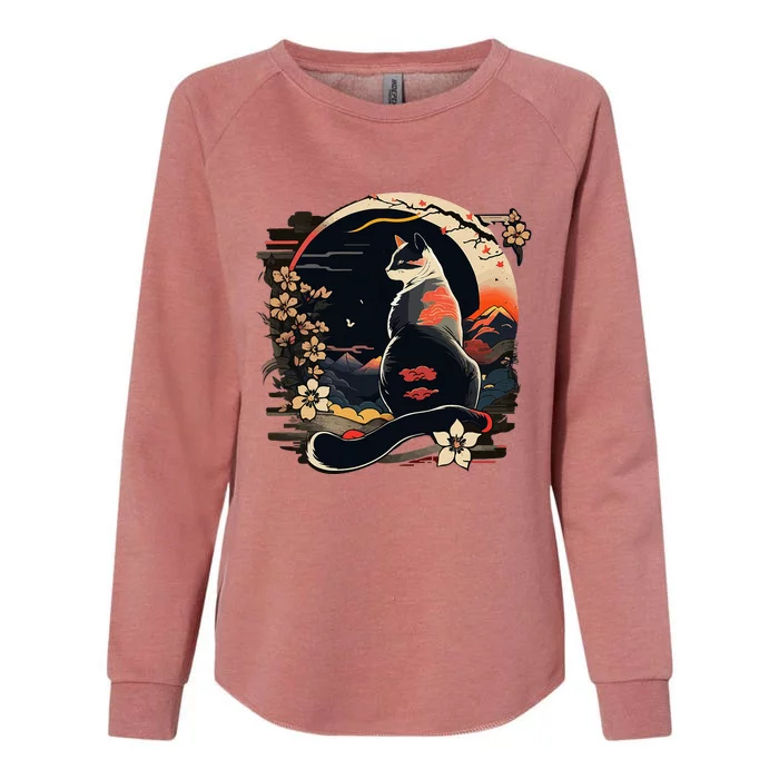 Kawaii Cat Anime Japanese Retro Funny Cat Womens California Wash Sweatshirt