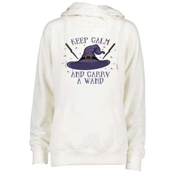 Keep Calm And Carry A Wand Funny Gift Womens Funnel Neck Pullover Hood