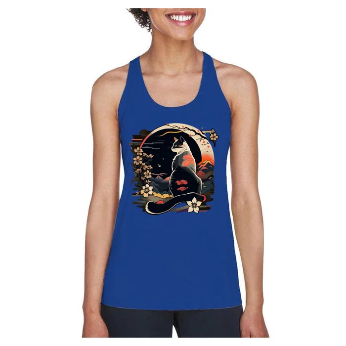 Kawaii Cat Anime Japanese Retro Funny Cat Women's Racerback Tank