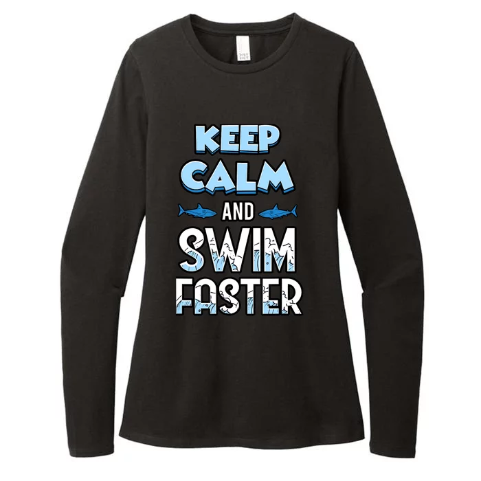 Keep Calm And Swim Faster Shark Lovers Womens CVC Long Sleeve Shirt