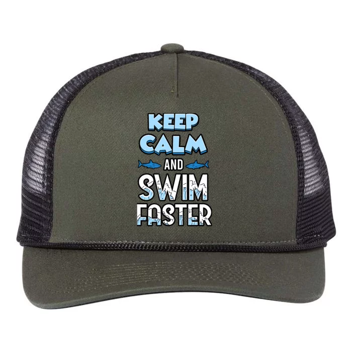 Keep Calm And Swim Faster Shark Lovers Retro Rope Trucker Hat Cap