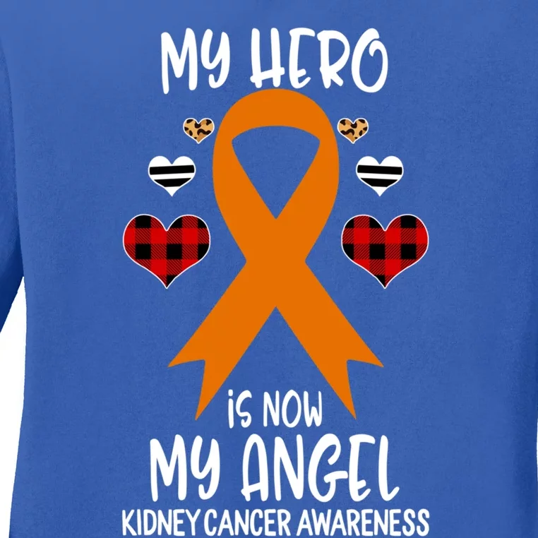 Kidney Cancer Awareness Remembrance Hero Is Now My Angel Gift Ladies Long Sleeve Shirt