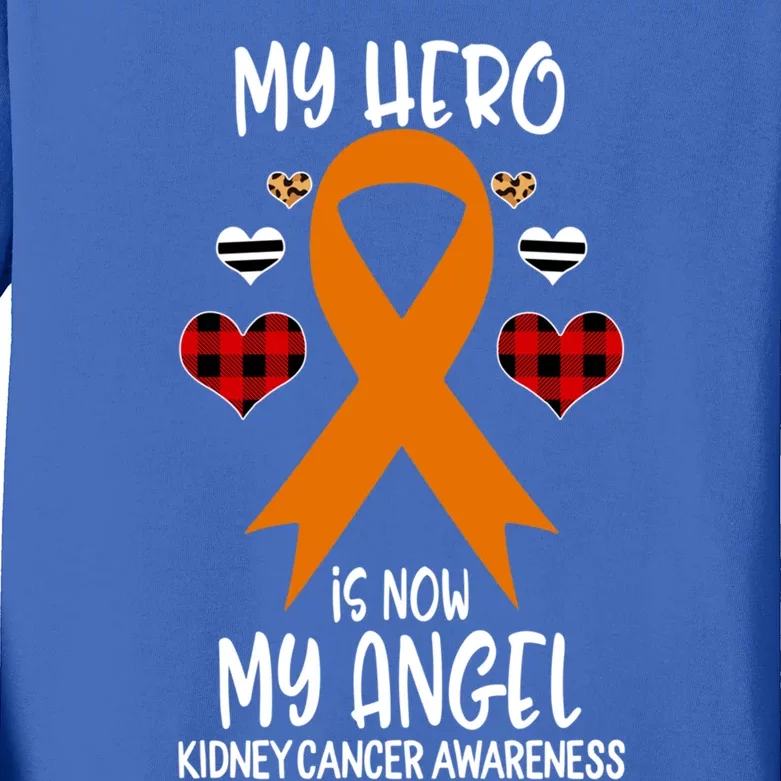 Kidney Cancer Awareness Remembrance Hero Is Now My Angel Gift Kids Long Sleeve Shirt