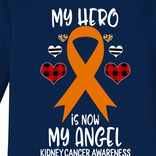 Kidney Cancer Awareness Remembrance Hero Is Now My Angel Gift Baby Long Sleeve Bodysuit