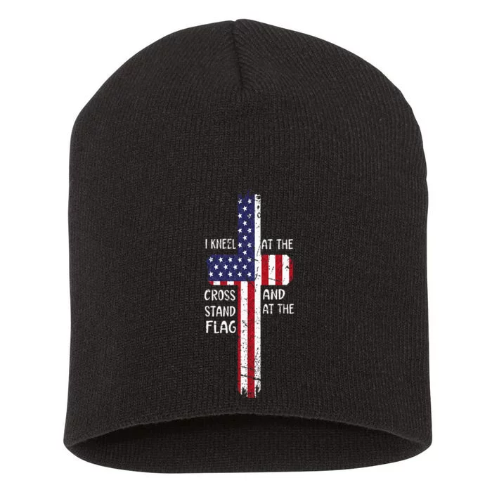 Kneel Cross At The Cross Memorial Day Never Forget Veteran Short Acrylic Beanie