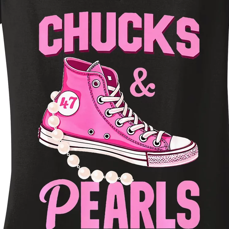 Kamala Chucks And Pearls Harris Walz 2024 Election Premium Women's V-Neck T-Shirt