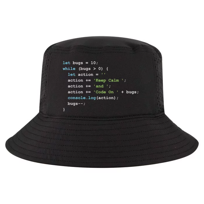 Keep Calm And Code On In JavaScript Cool Comfort Performance Bucket Hat