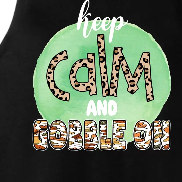 Keep Calm And Gobble On Fall Holiday Ladies Tri-Blend Wicking Tank