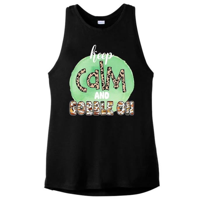 Keep Calm And Gobble On Fall Holiday Ladies Tri-Blend Wicking Tank