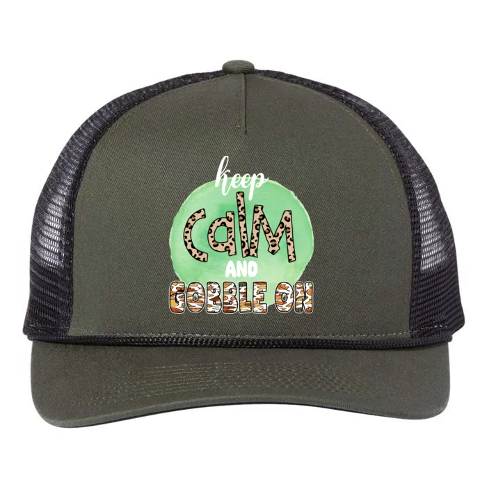 Keep Calm And Gobble On Fall Holiday Retro Rope Trucker Hat Cap