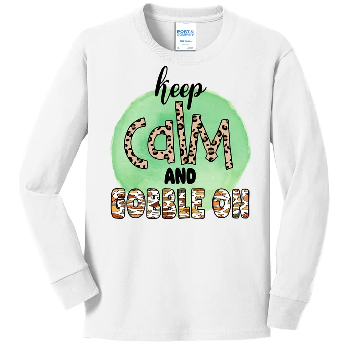 Keep Calm And Gobble On Fall Holiday Kids Long Sleeve Shirt