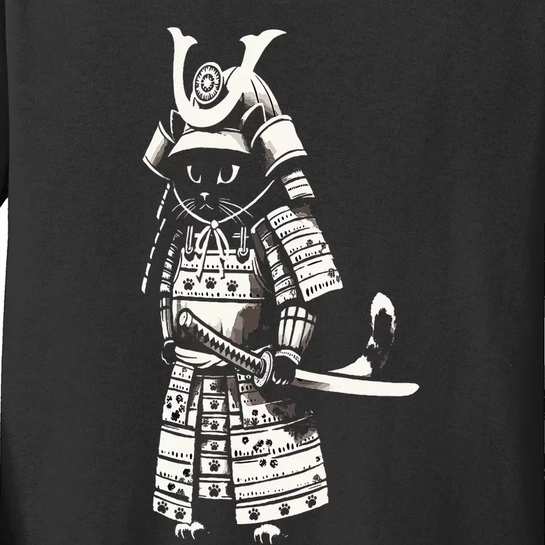 Kawaii Cat Anime Japanese Retro Samurai Novelty Kids Long Sleeve Shirt