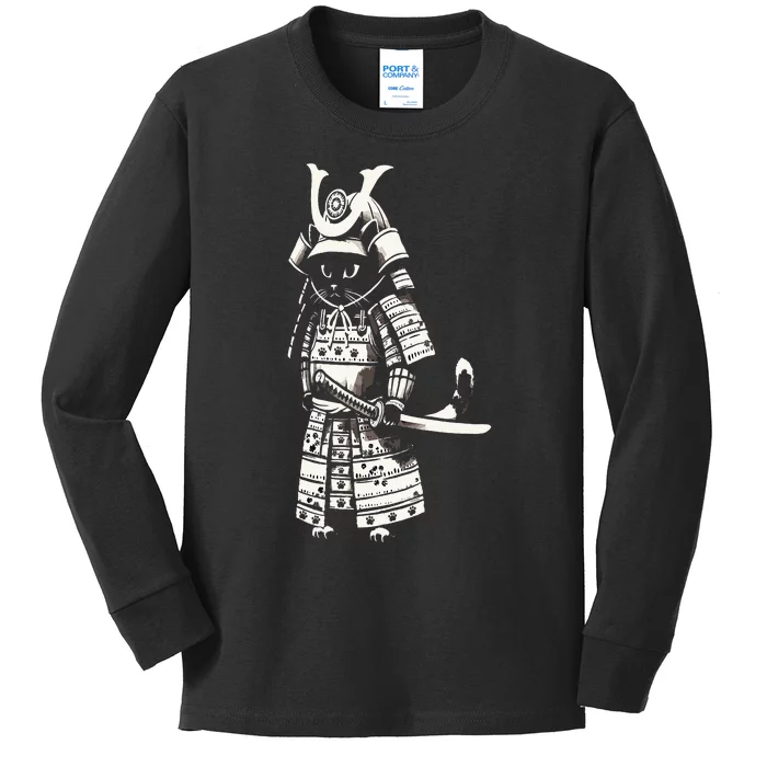 Kawaii Cat Anime Japanese Retro Samurai Novelty Kids Long Sleeve Shirt