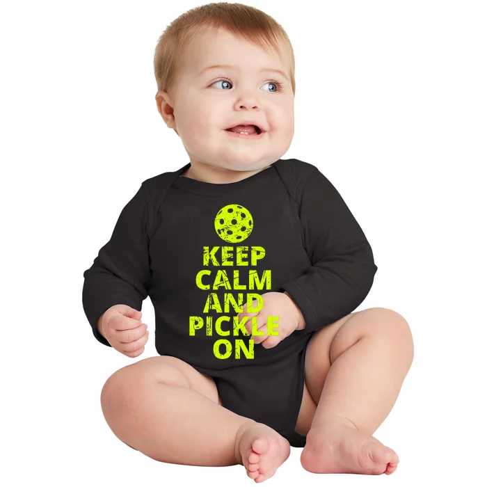 Keep Calm And Pickle On Pickleball Baby Long Sleeve Bodysuit