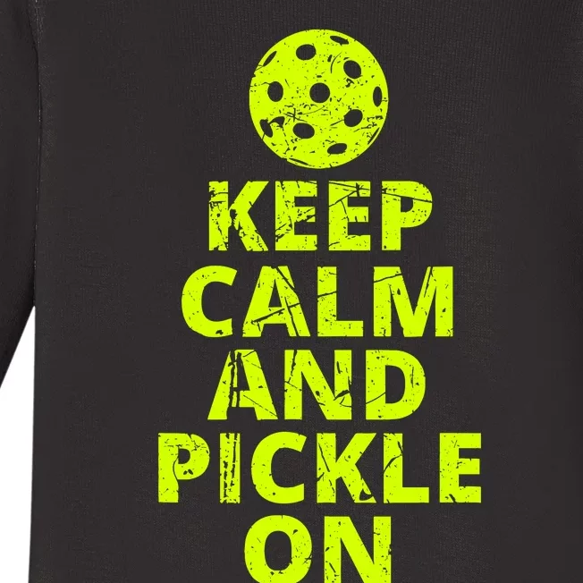 Keep Calm And Pickle On Pickleball Baby Long Sleeve Bodysuit