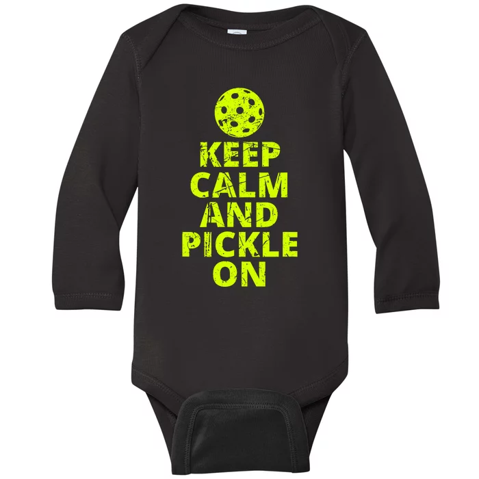 Keep Calm And Pickle On Pickleball Baby Long Sleeve Bodysuit